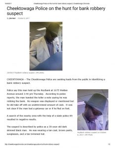 thumbnail of 2017- 10-6 Cheektowaga Police on the hunt for bank robbery suspect _ Cheektowaga Chronicle