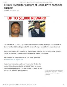 thumbnail of 2017- 11-19 $1,000 reward for capture of Sierra Drive homicide suspect _ Cheektowaga Chronicle