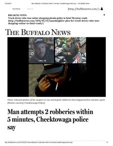 thumbnail of 2018- 02-21 Man attempts 2 robberies within 5 minutes, Cheektowaga police say – The Buffalo News