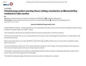 thumbnail of 2018- 05-23 Cheektowaga Police warning those visiting cemeteries on Memorial Day weekend to take caution – WIVB