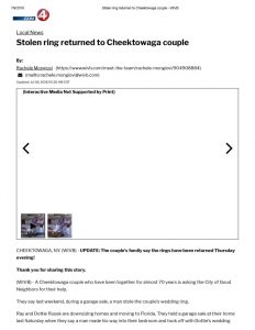 thumbnail of 2018- 07-06 Stolen ring returned to Cheektowaga couple – WIVB