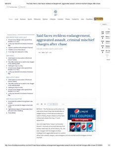 thumbnail of 2018- 08-04 The Daily News _ Said faces reckless endangerment, aggravated assault, criminal mischief charges after chase