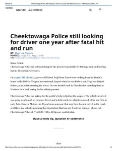 thumbnail of 2018- 08-07 Cheektowaga Police still looking for driver one year after fatal hit and run – WKBW.com Buffalo, NY