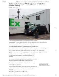 thumbnail of 2018- 09-12 FedEx truck crashes on Walden; pushes c..