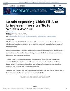 thumbnail of 2018- 10-16 Locals expecting Chick-Fil-A to bring even more traffic to Walden Avenue – WKBW.com Buffalo, NY