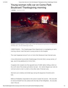 thumbnail of 2018- 11-22 Young woman rolls car on Como Park Boulevard Thanksgiving morning _ Cheektowaga Chronicle