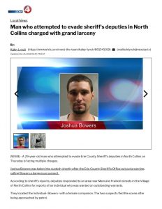 thumbnail of 2018 12-21 Man who attempted to evade sheriff’s deputies in North Collins charged with grand larceny