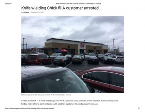 thumbnail of 2018- 12-30 Knife-wielding Chick-fil-A customer arrested _ Cheektowaga Chronicle