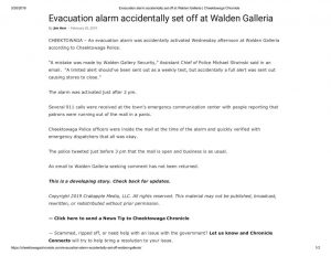 thumbnail of 2019- 02-20 Evacuation alarm accidentally set off at Walden Galleria _ Cheektowaga Chronicle