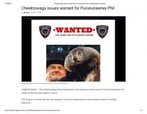 thumbnail of 2019- 03-07 Cheektowaga issues warrant for Punxsutawney Phil _ Cheektowaga Chronicle