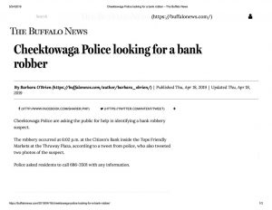 thumbnail of 2019- 04-18 Cheektowaga Police looking for a bank robber – The Buffalo News