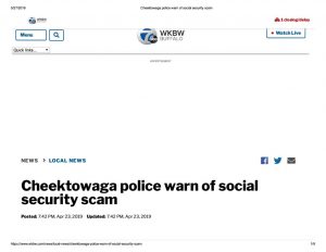 thumbnail of 2019- 04-23 Cheektowaga police warn of social security scam
