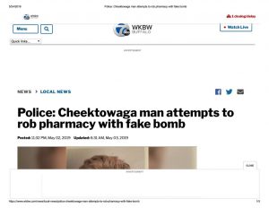 thumbnail of 2019- 05-02 Police_ Cheektowaga man attempts to rob pharmacy with fake bomb