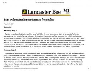 thumbnail of 2019- 08-07 Man with expired inspection runs from police _ Lancaster Depew Bee